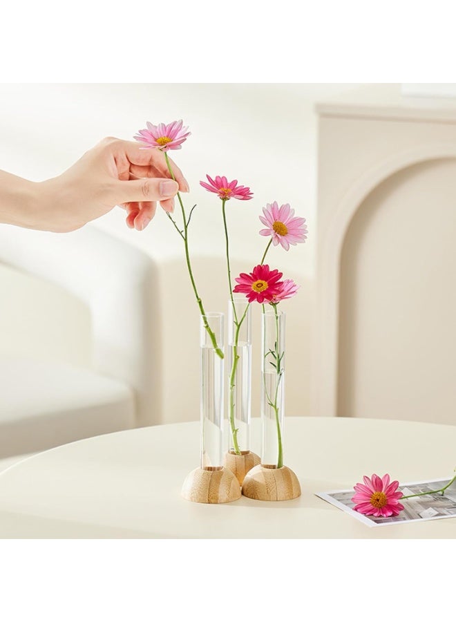 Arabest Test Tube Plants Terrariums in Wooden Stand, Plant Propagation Tubes,3 Mini Flower Vase Home Office Desk Decor - Image 5